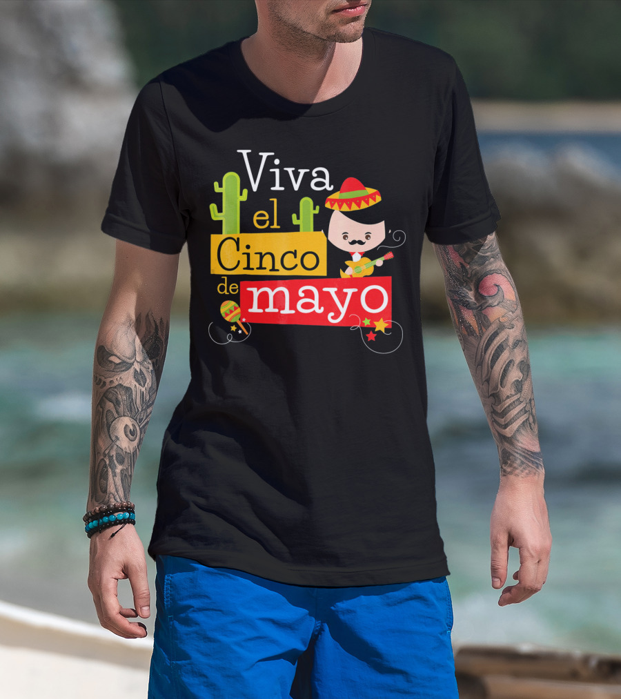 Viva El Cinco De Mayo Cactus Sombrero Guitar Mexico T-Shirt