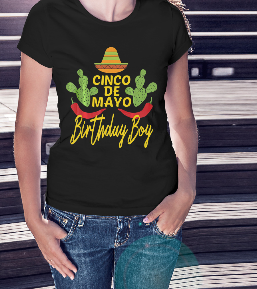 Cinco De Mayo Birthday Boy Sombrero Cactus Peppers T-Shirt