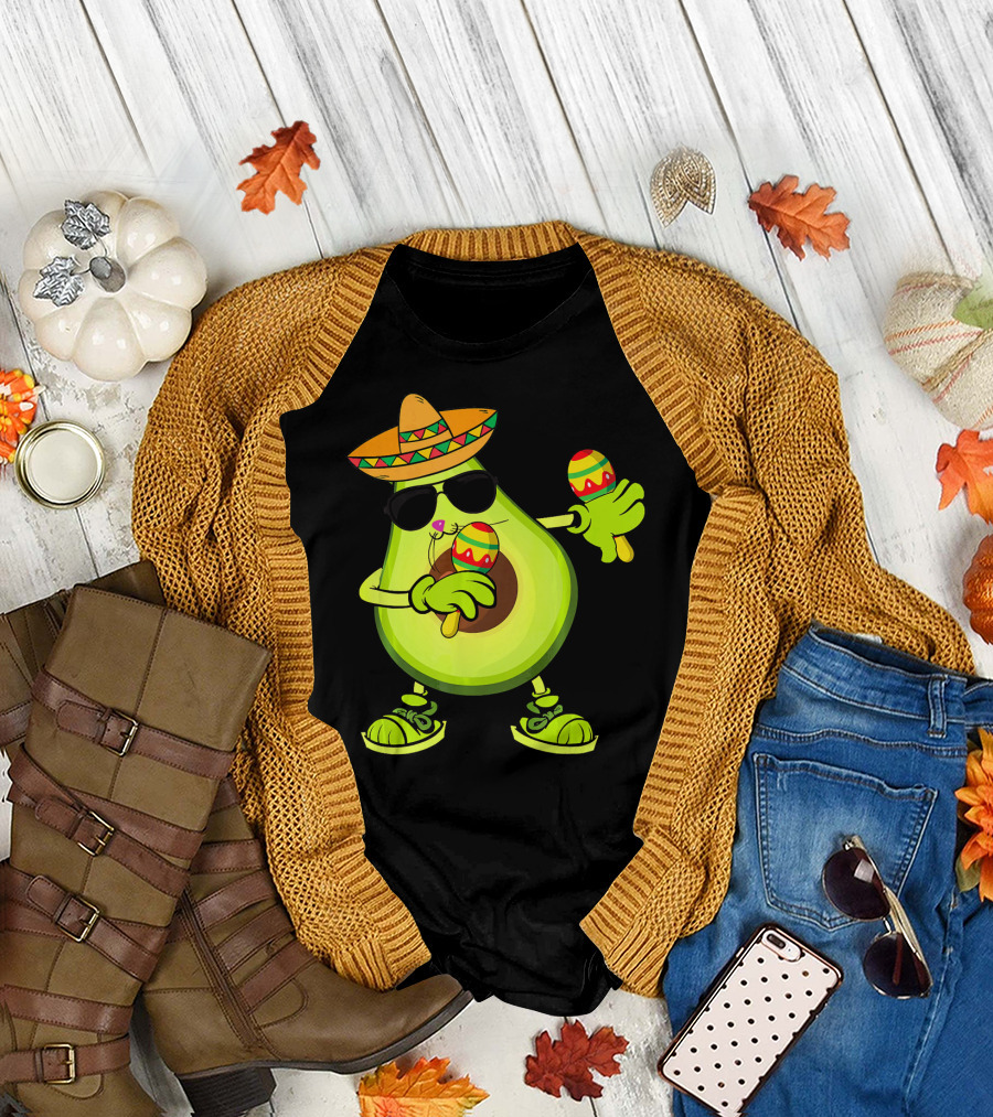Dancing Avocado with Sombrero and Maracas T-Shirt