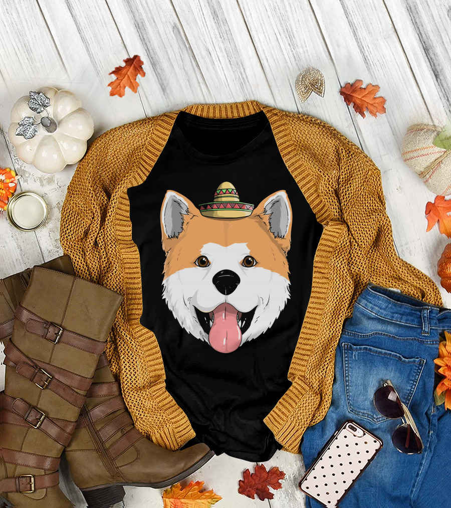 Akita Dog Sombrero Cinco De Mayo Fiesta T-Shirt