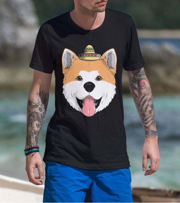 Akita Dog Sombrero Cinco De Mayo Fiesta T-Shirt