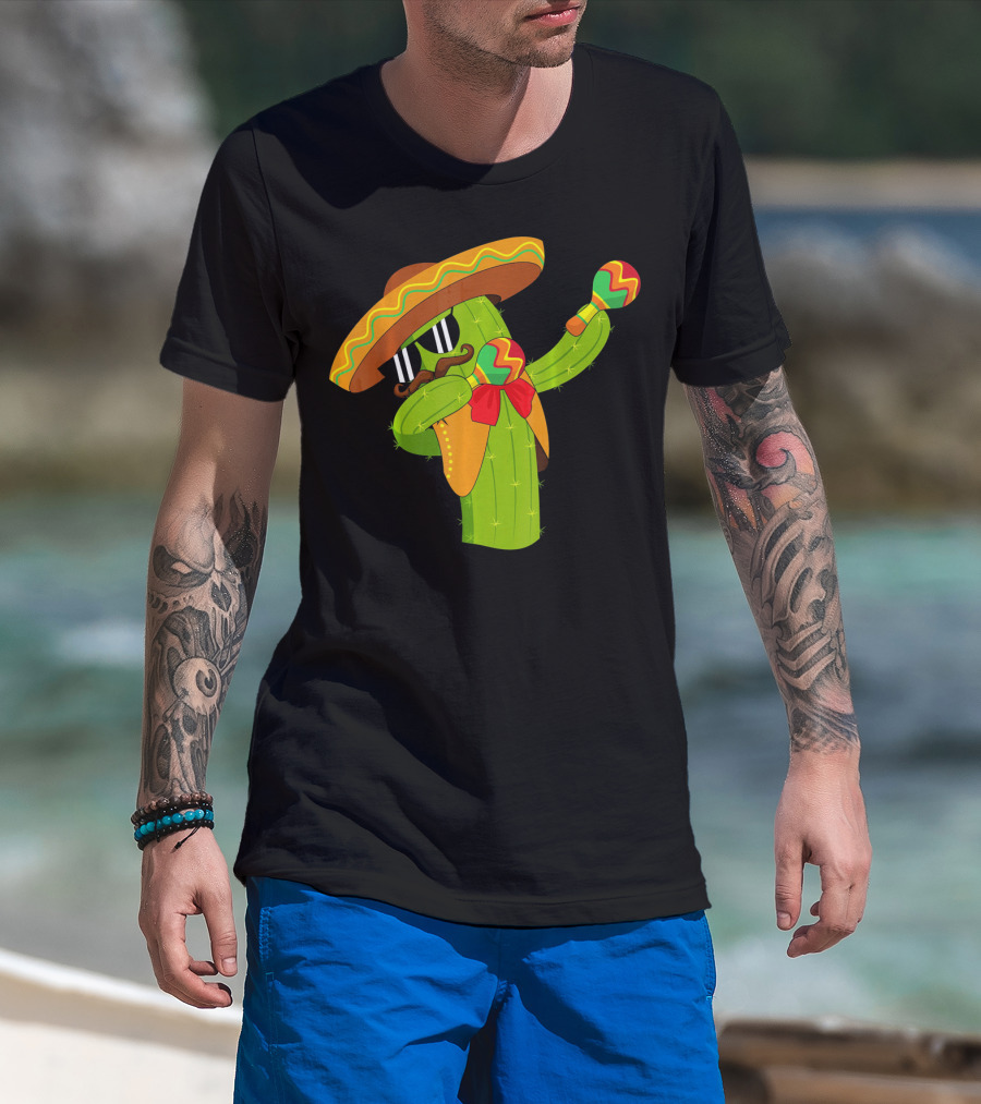 Cinco De Mayo Dabbing Cactus Sombrero Maracas T-Shirt