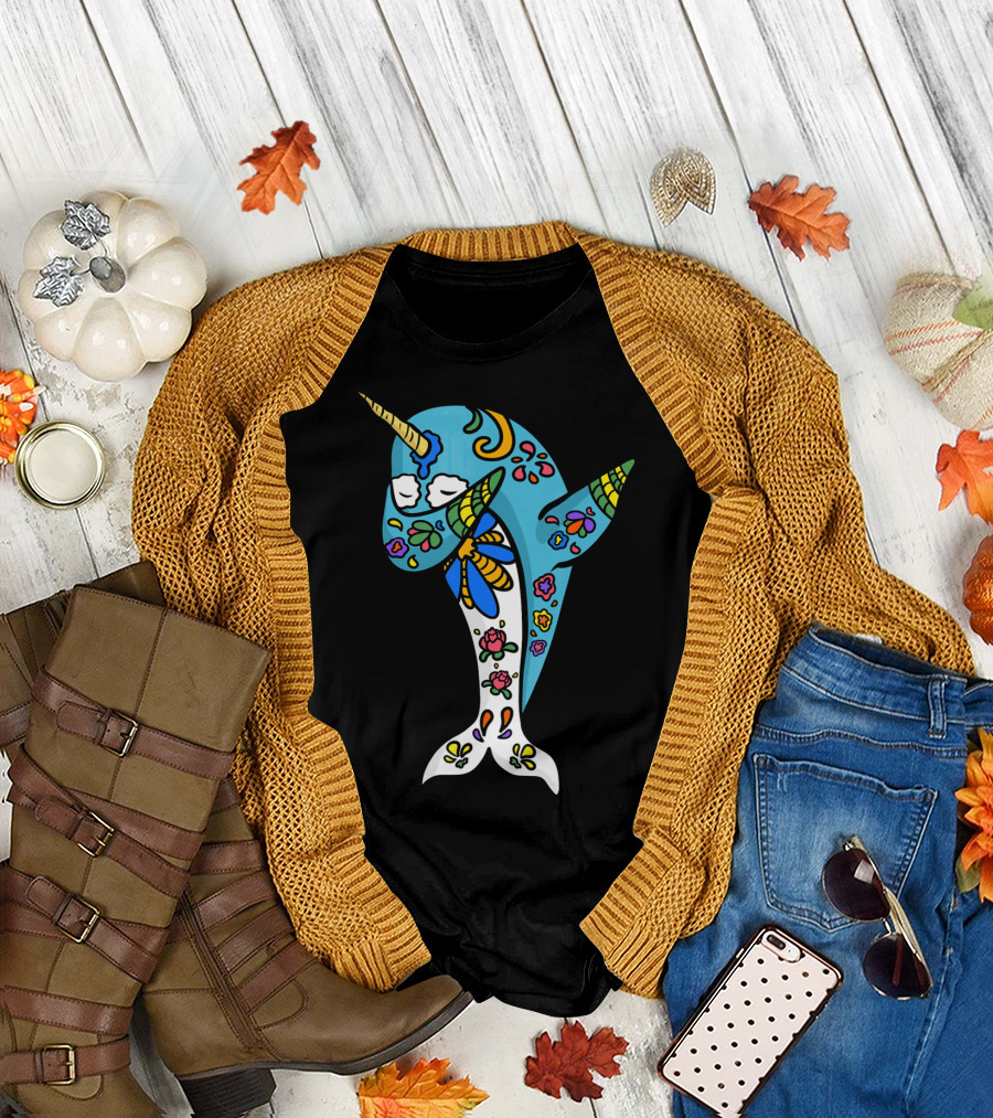 Cinco De Mayo Sugar Skull Narwhal Floral T-Shirt