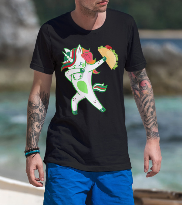 Unicorn Dabbing With Taco And Food Fun T-Shirt
