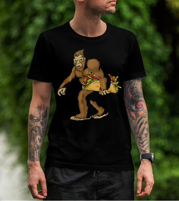 Mexican Taco Fiesta Party Bigfoot Holding Giant Taco T-Shirt