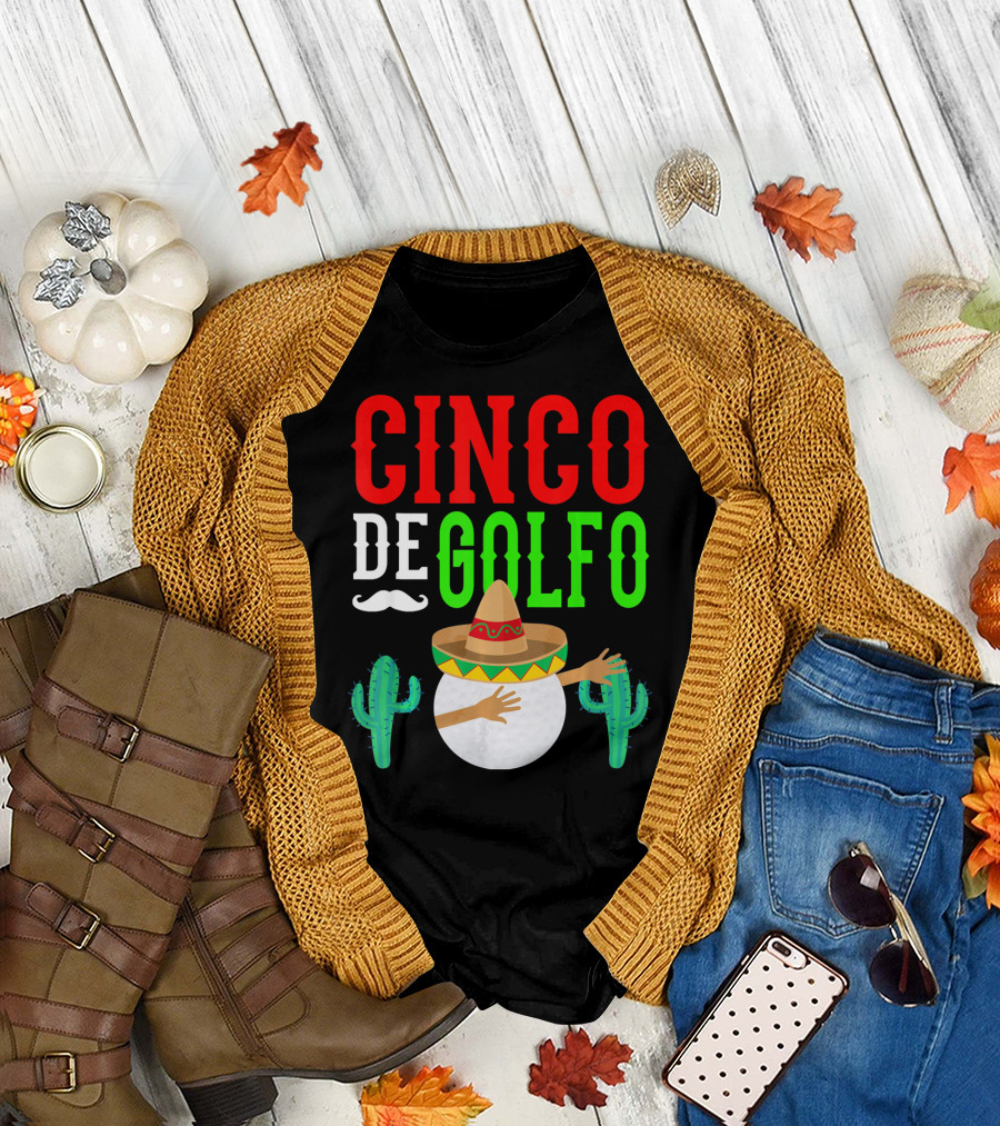 Cinco De Golfo Golf Ball Dabbing Sombrero Cactus Funny T-Shirt