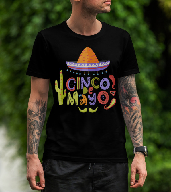 Cinco De Mayo Sombrero Fiesta With Cactus And Chiles T-Shirt