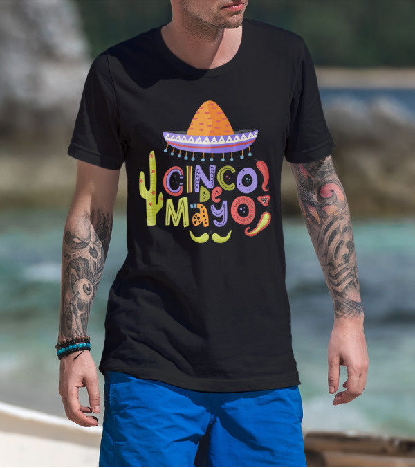 Cinco De Mayo Sombrero Fiesta With Cactus And Chiles T-Shirt
