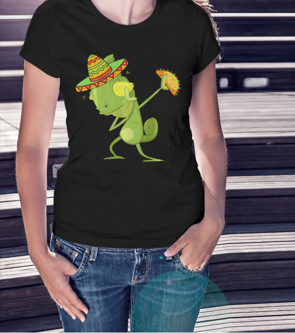 Funny Lizard Dabbing Sombrero Taco Cinco De Mayo T-Shirt