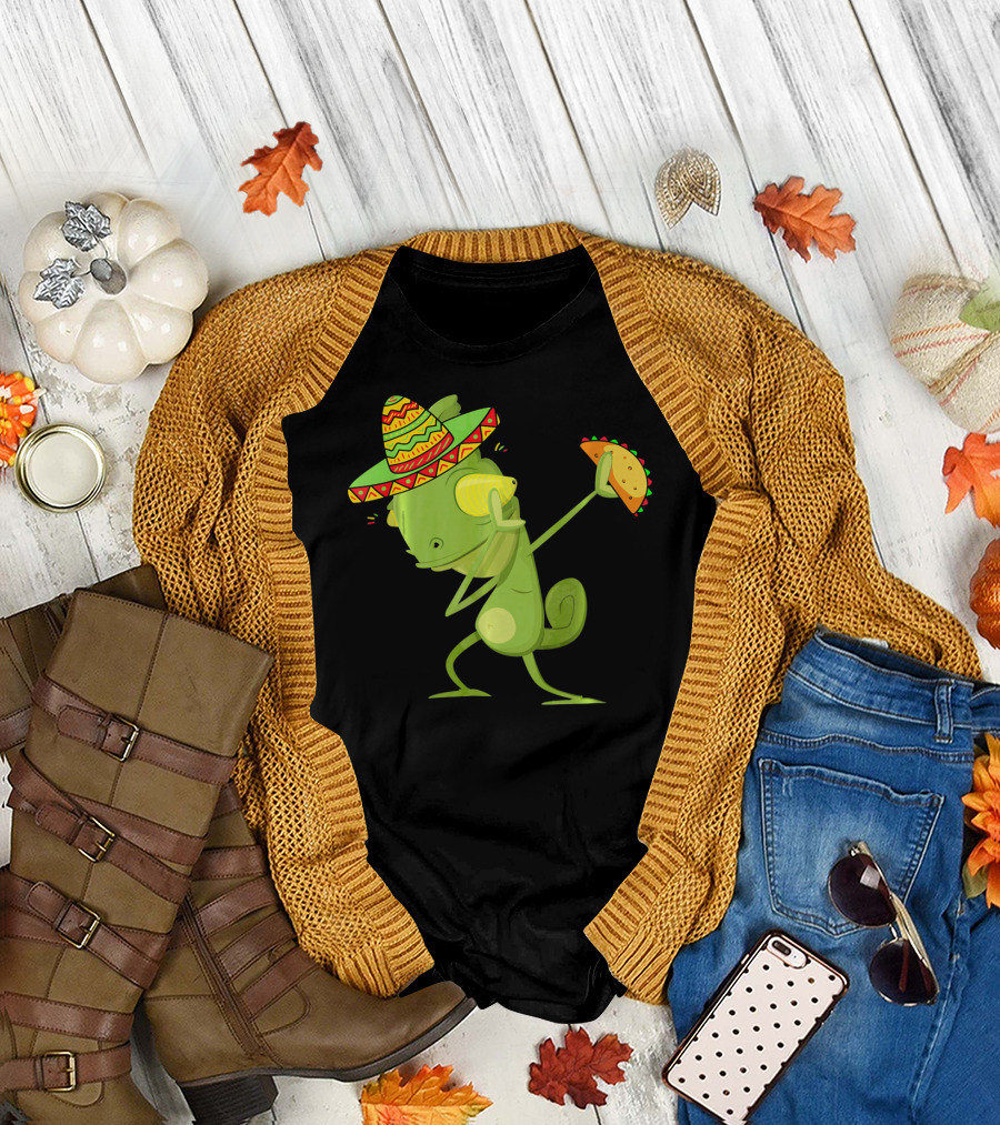 Funny Lizard Dabbing Sombrero Taco Cinco De Mayo T-Shirt