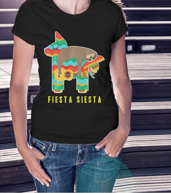Fiesta Siesta Pinata Sloth Sombrero Guitarra T-Shirt