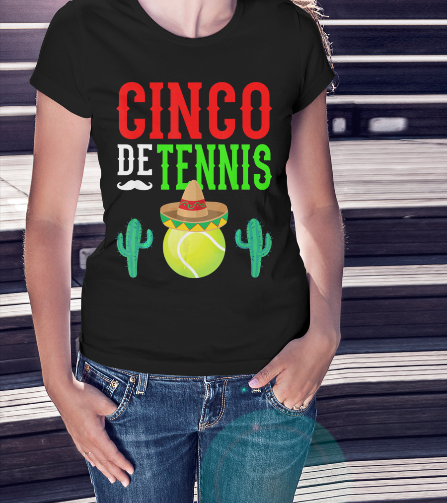 Cinco De Tennis Funny Mexico Sombrero Cactus T-Shirt