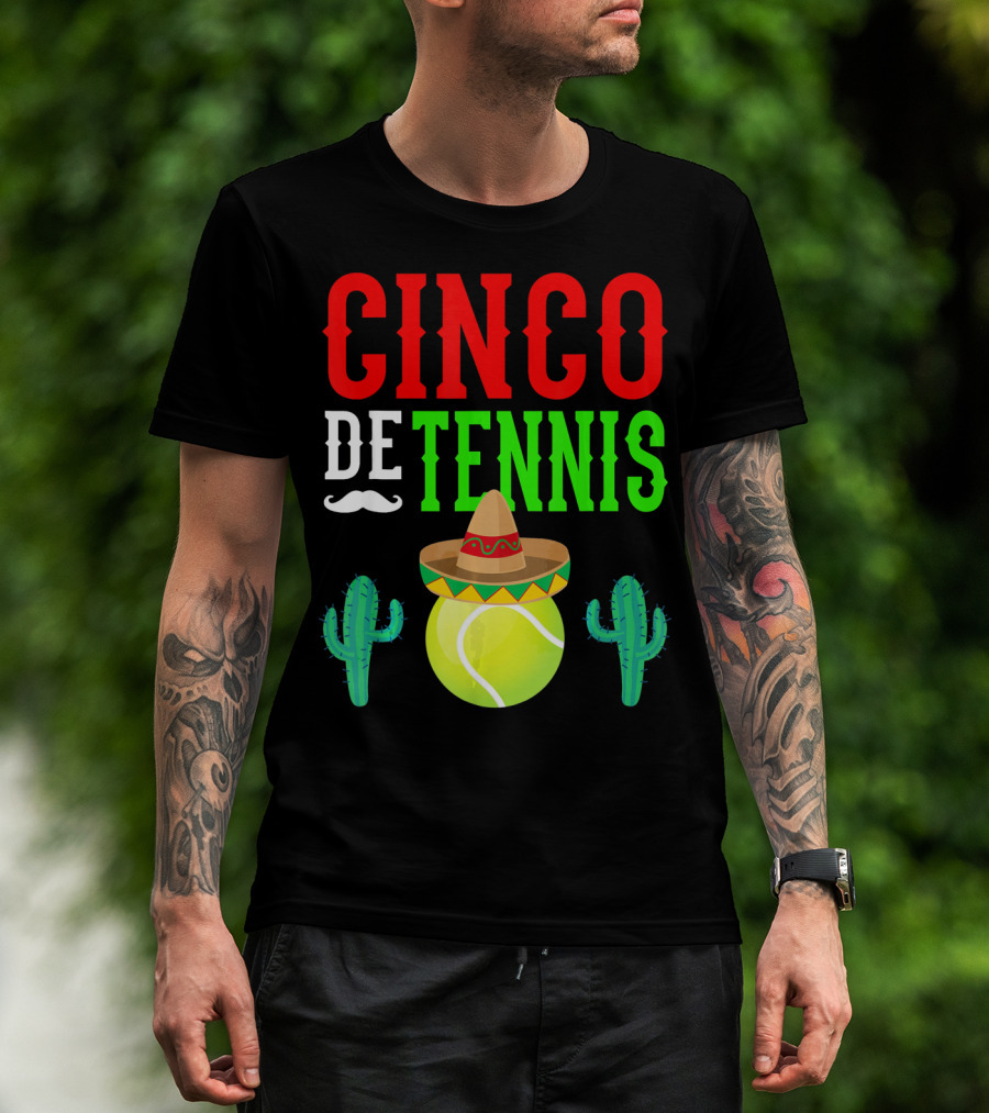 Cinco De Tennis Funny Mexico Sombrero Cactus T-Shirt