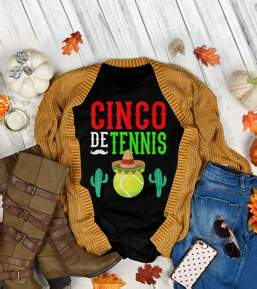 Cinco De Tennis Funny Mexico Sombrero Cactus T-Shirt