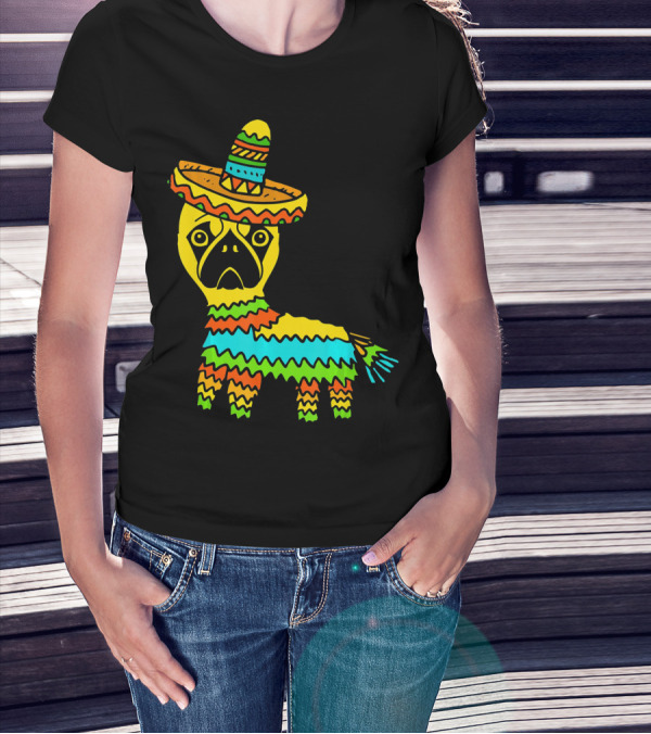 Cinco De Mayo Pug Pinata Wearing Sombrero T-Shirt