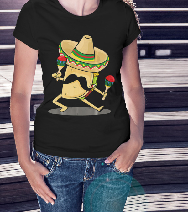 Cinco De Mayo Funny Taco Dancing Sombrero With Maracas T-Shirt