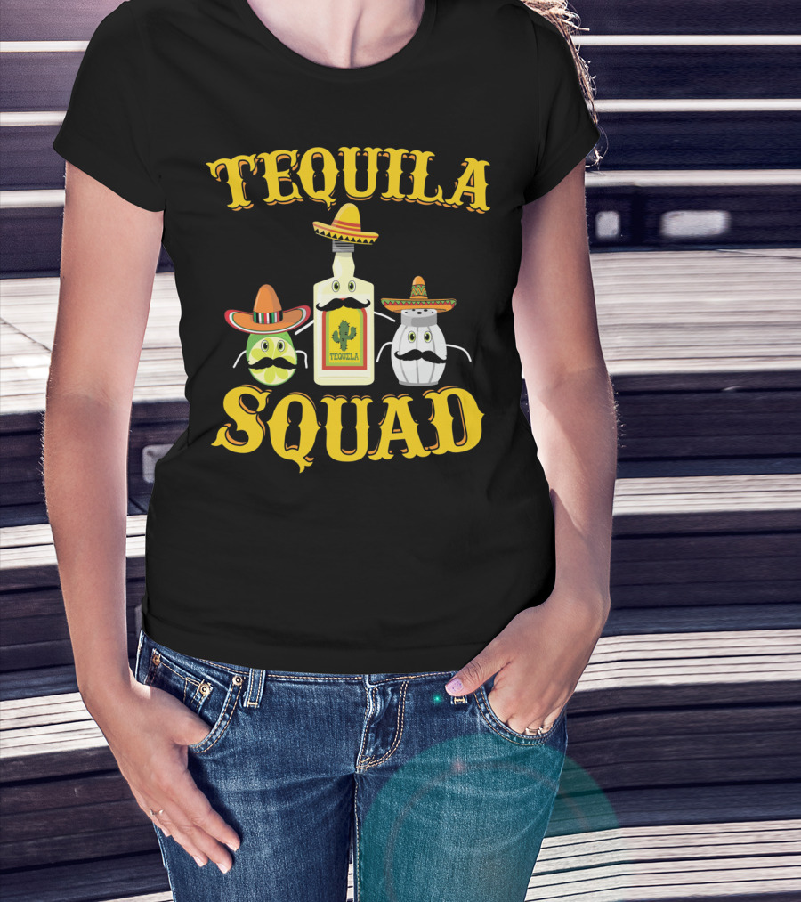 Tequila Squad Lime Salt Sombreros Bottle Fun T-Shirt