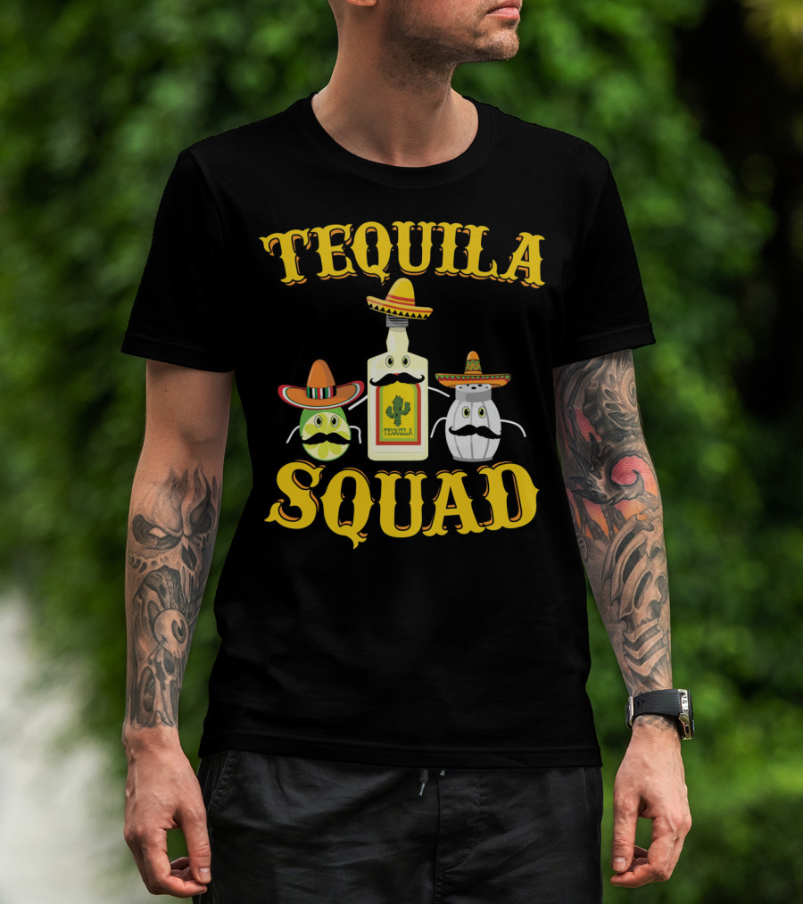 Tequila Squad Lime Salt Sombreros Bottle Fun T-Shirt