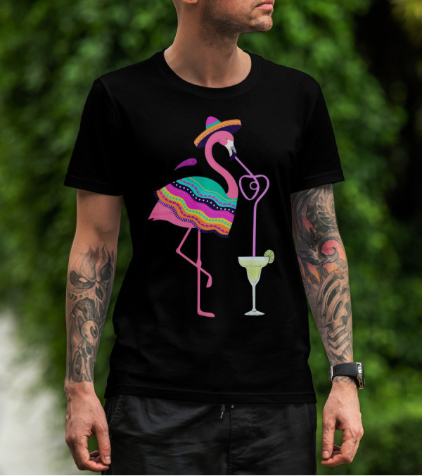 Cinco De Mayo Flamingo With Margarita And Sombrero Fun T-Shirt