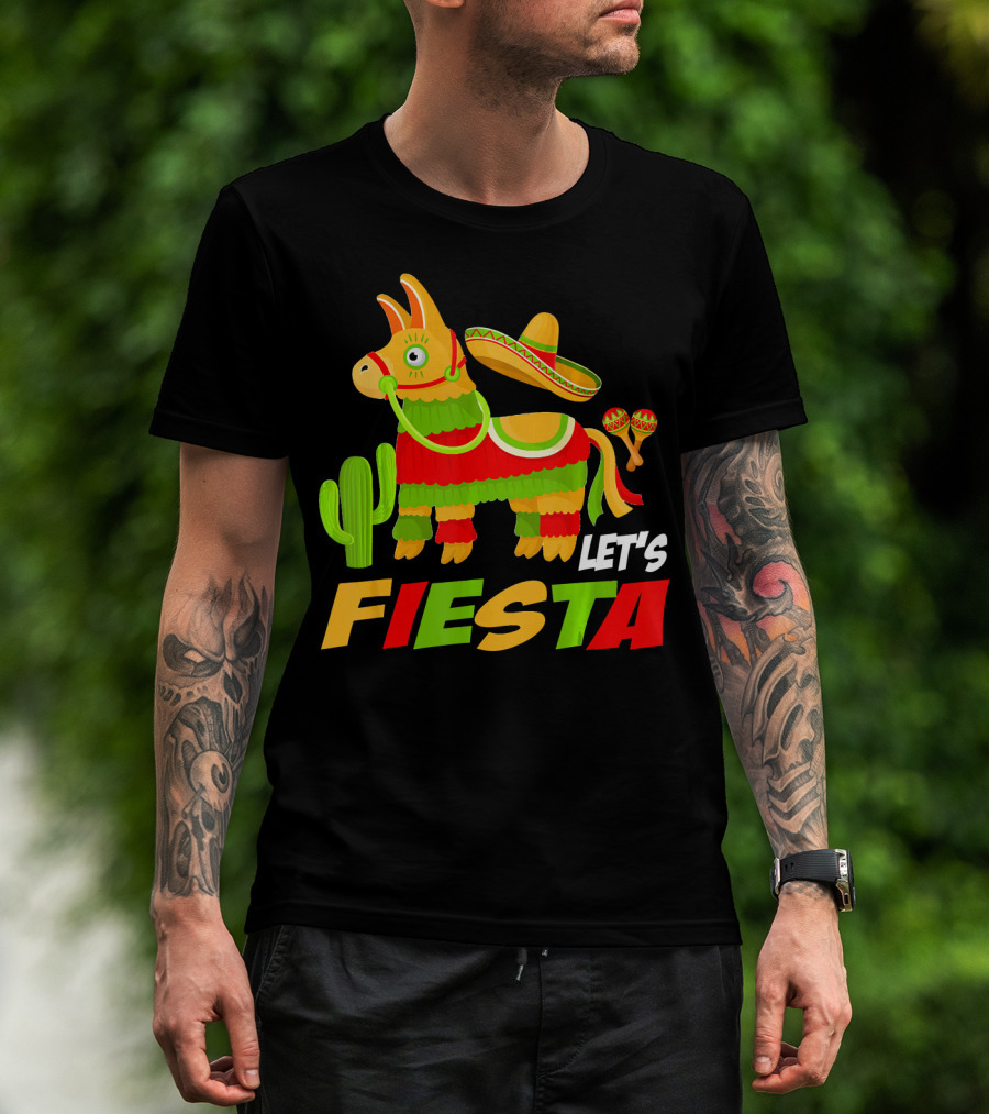 Let's Fiesta Cinco De Mayo Sombrero Piñata Cactus Maracas T-Shirt