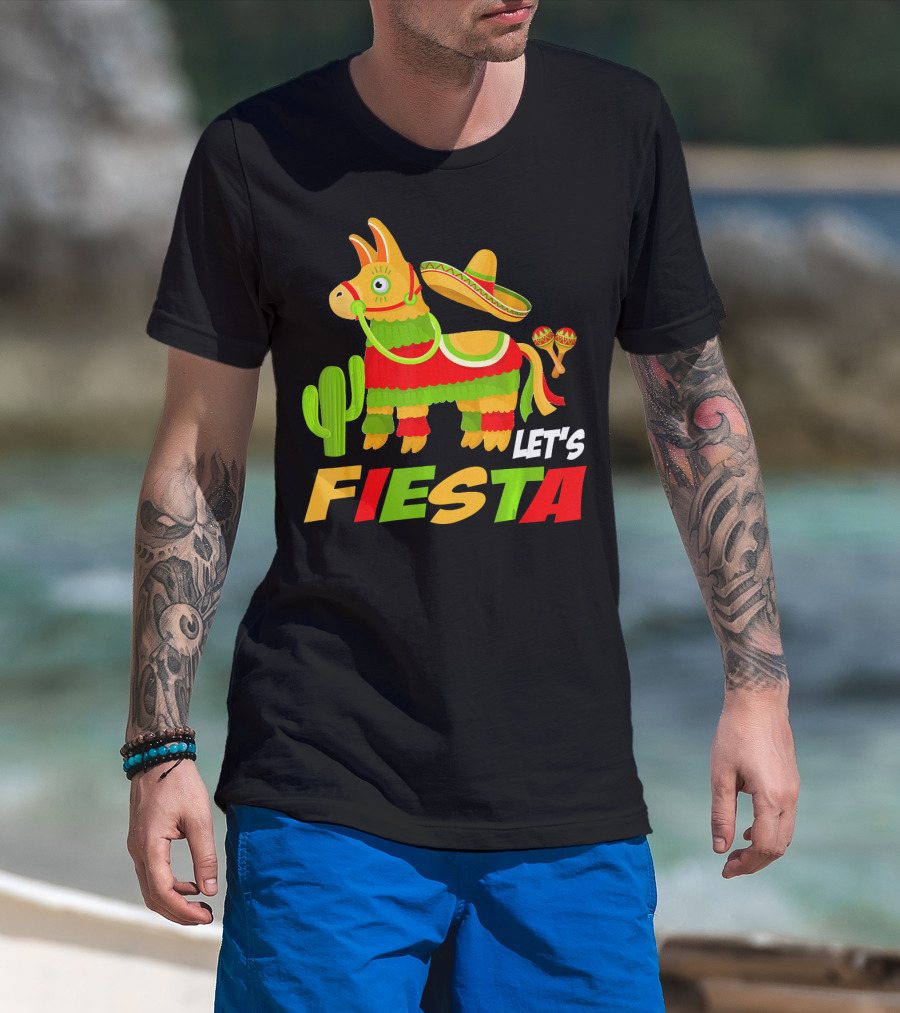 Let's Fiesta Cinco De Mayo Sombrero Piñata Cactus Maracas T-Shirt