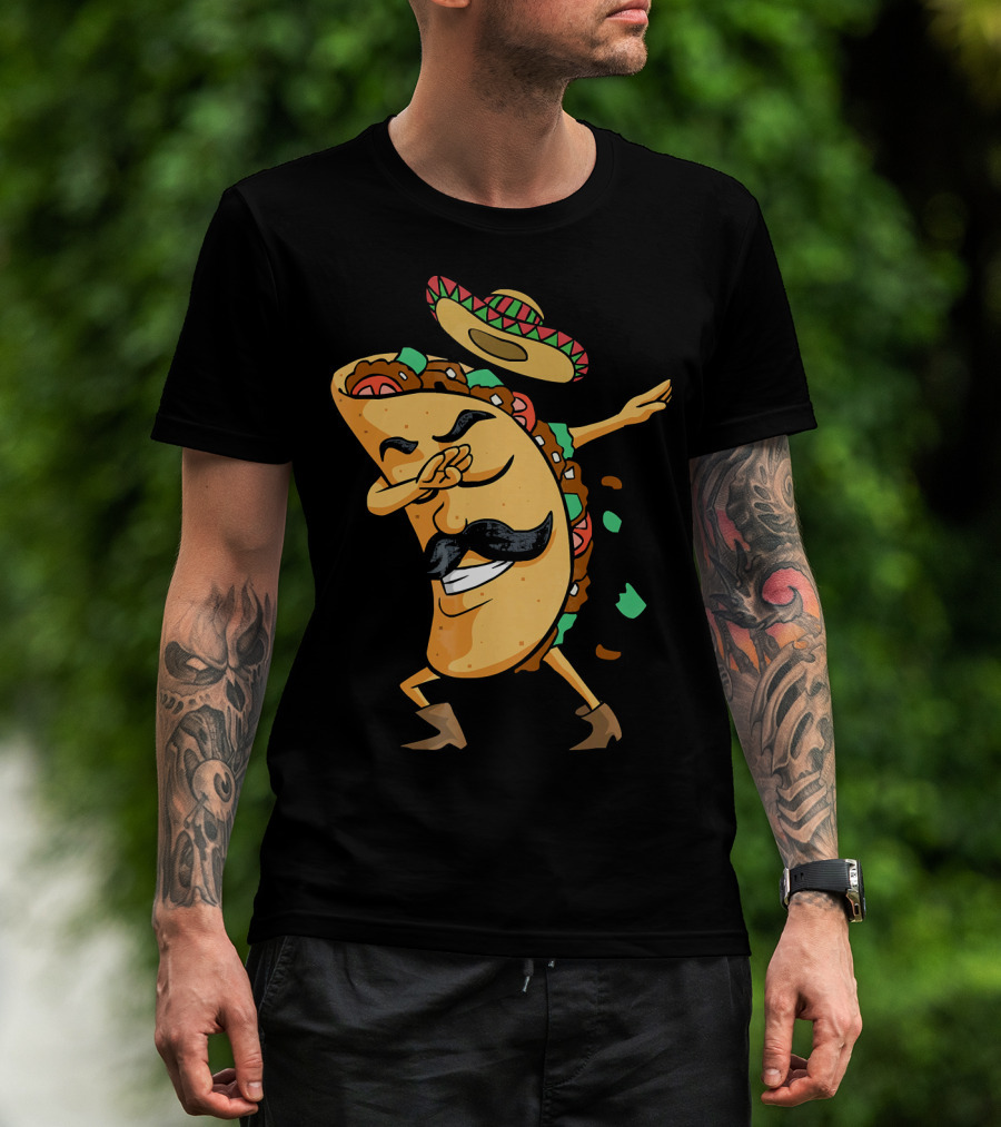 Dabbing Taco Sombrero Mustache Funny Fiesta Cinco T-Shirt