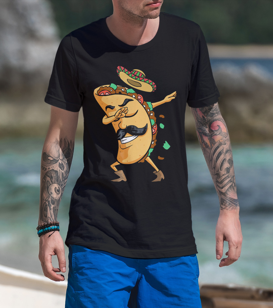 Dabbing Taco Sombrero Mustache Funny Fiesta Cinco T-Shirt