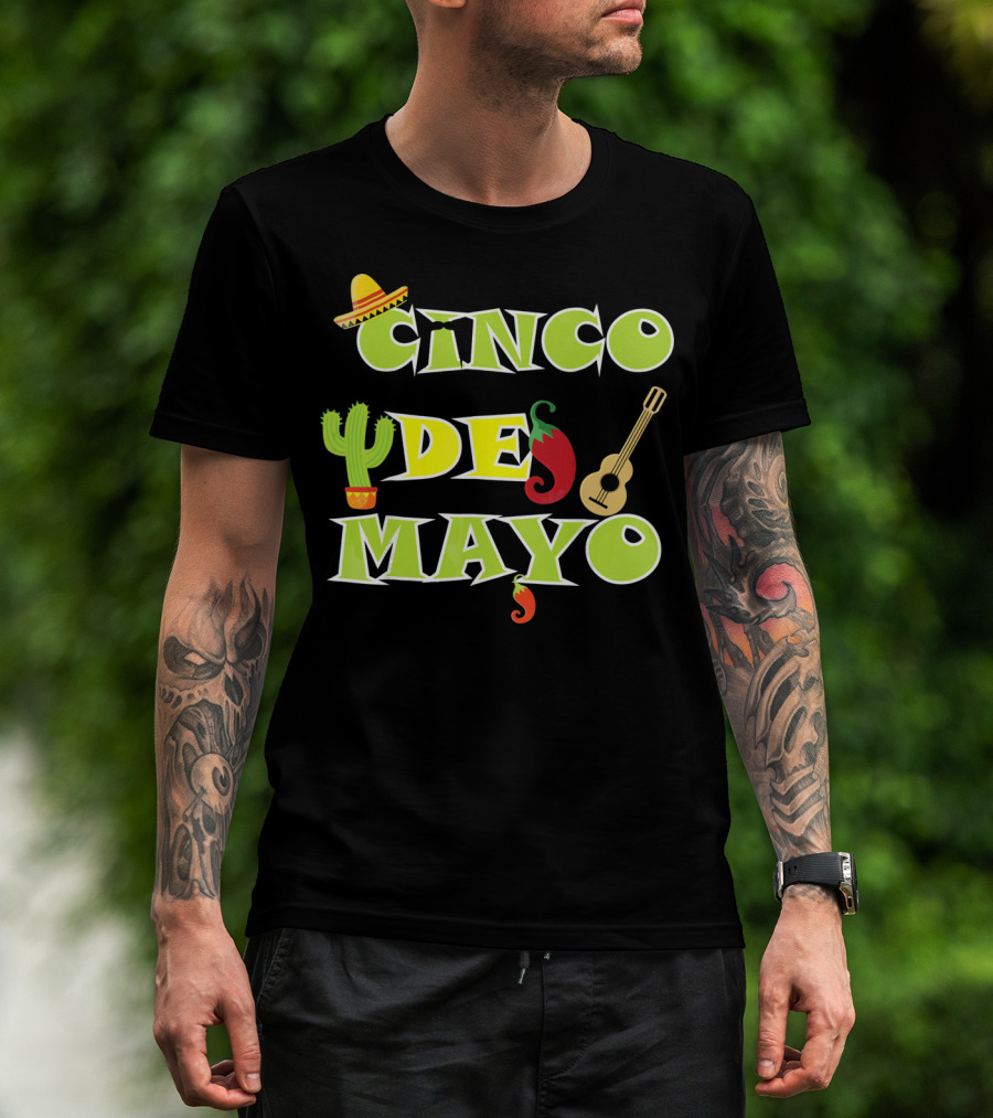 Cinco De Mayo Cactus Sombrero Guitar Chili Pepper Fiesta T-Shirt