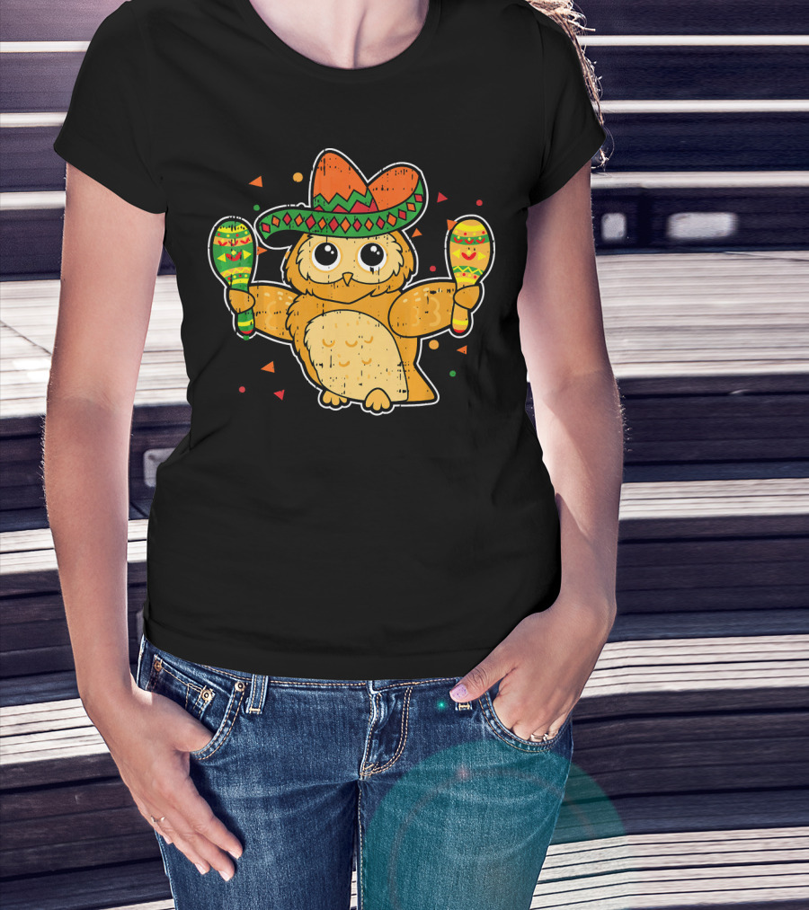 Cinco De Mayo Owl Sombrero Maracas T-Shirt