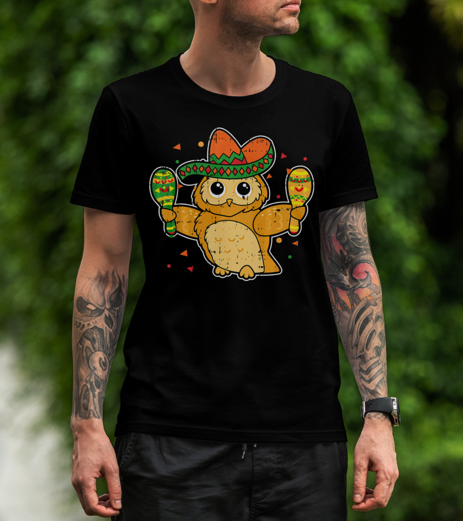Cinco De Mayo Owl Sombrero Maracas T-Shirt