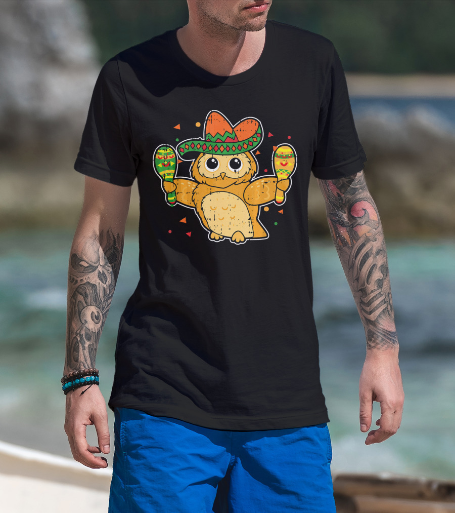 Cinco De Mayo Owl Sombrero Maracas T-Shirt