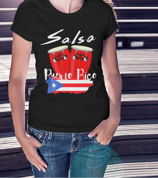 Salsa Puerto Rico Boricua Flag Bongos T-Shirt