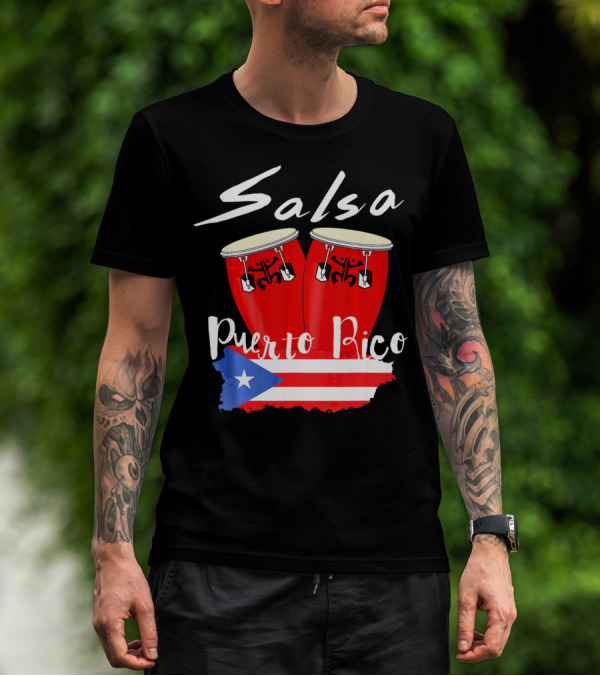 Salsa Puerto Rico Boricua Flag Bongos T-Shirt