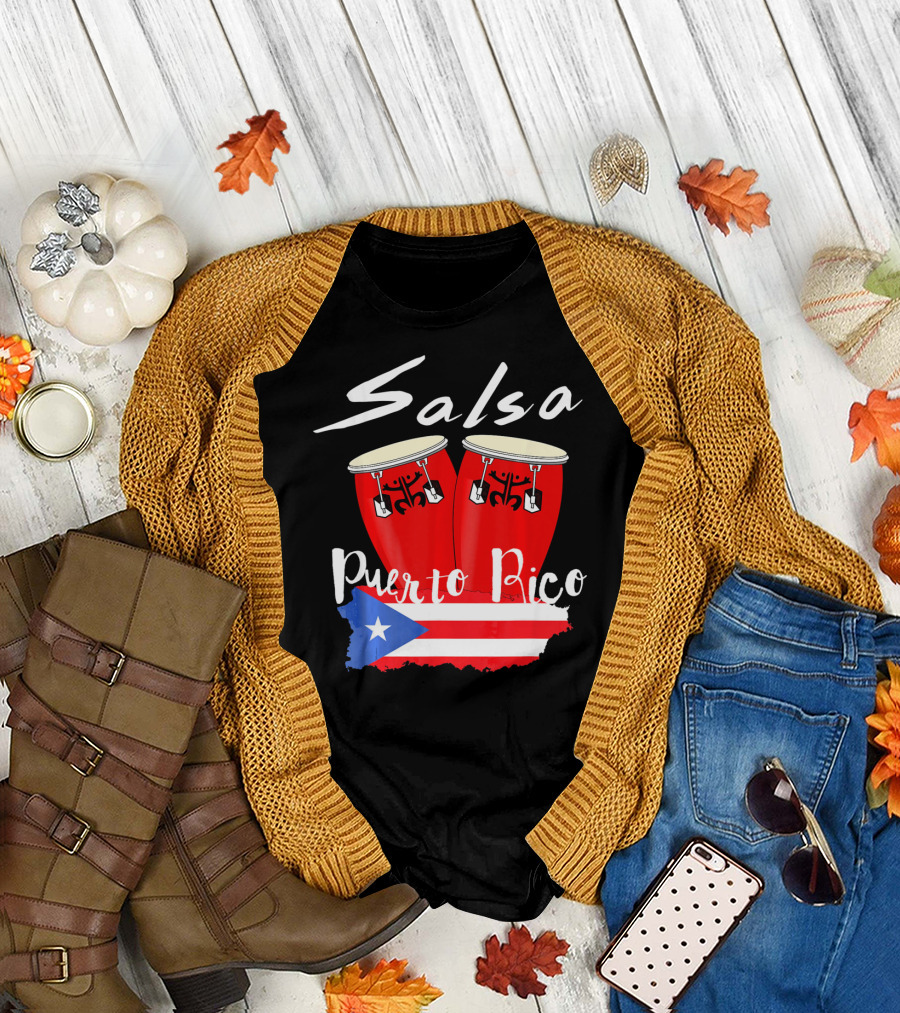 Salsa Puerto Rico Boricua Flag Bongos T-Shirt