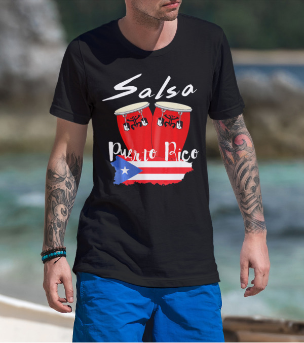 Salsa Puerto Rico Boricua Flag Bongos T-Shirt