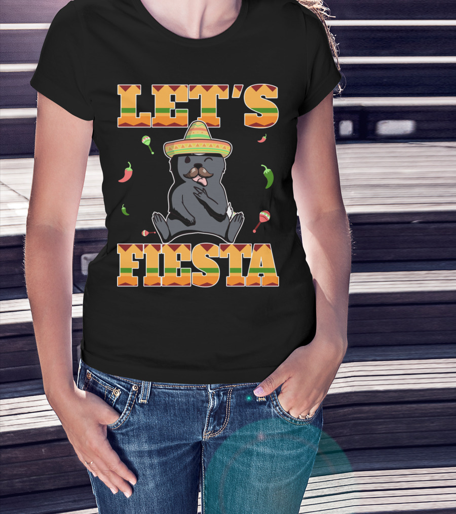 Let's Fiesta Honey Badger Sombrero Cinco De Mayo Celebration Peppers Maracas T-Shirt