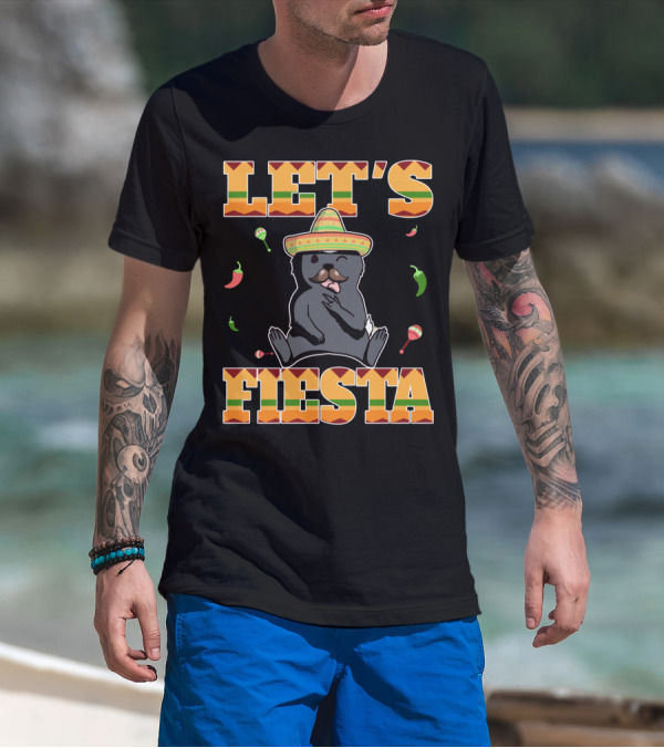 Let's Fiesta Honey Badger Sombrero Cinco De Mayo Celebration Peppers Maracas T-Shirt