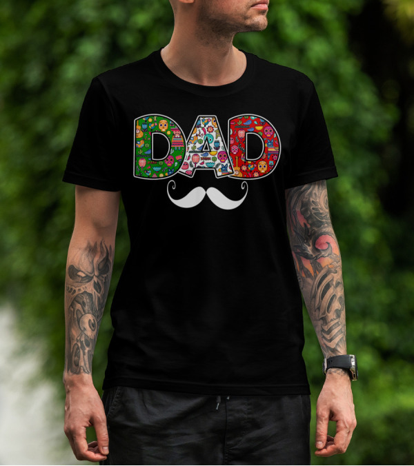 Mens Mexico Skull Maracas Sombrero Dad Mustache Colorful Icons T-Shirt