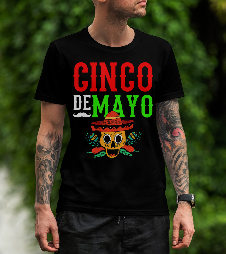 Cinco De Mayo Mariachi Skull Funny Mexic T-Shirt