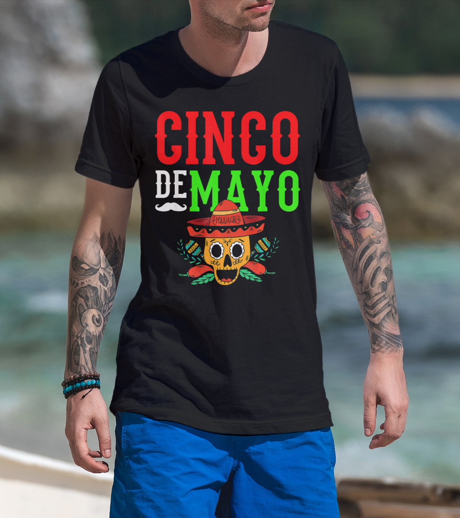 Cinco De Mayo Mariachi Skull Funny Mexic T-Shirt