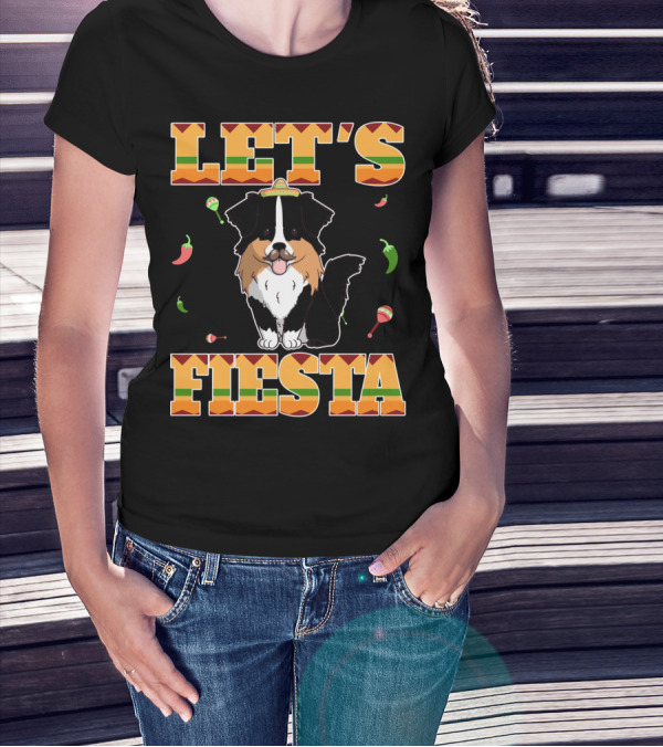 Let's Fiesta Australian Shepherd Dog Sombrero Maracas Peppers T-Shirt