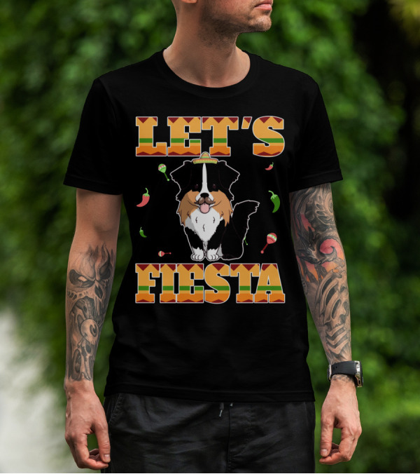 Let's Fiesta Australian Shepherd Dog Sombrero Maracas Peppers T-Shirt