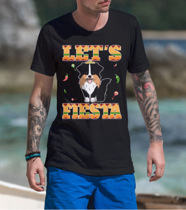 Let's Fiesta Australian Shepherd Dog Sombrero Maracas Peppers T-Shirt