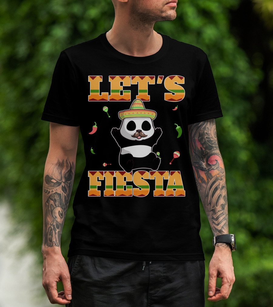 Let's Fiesta Panda Sombrero Maracas Peppers Cinco De Mayo Mexican T-Shirt