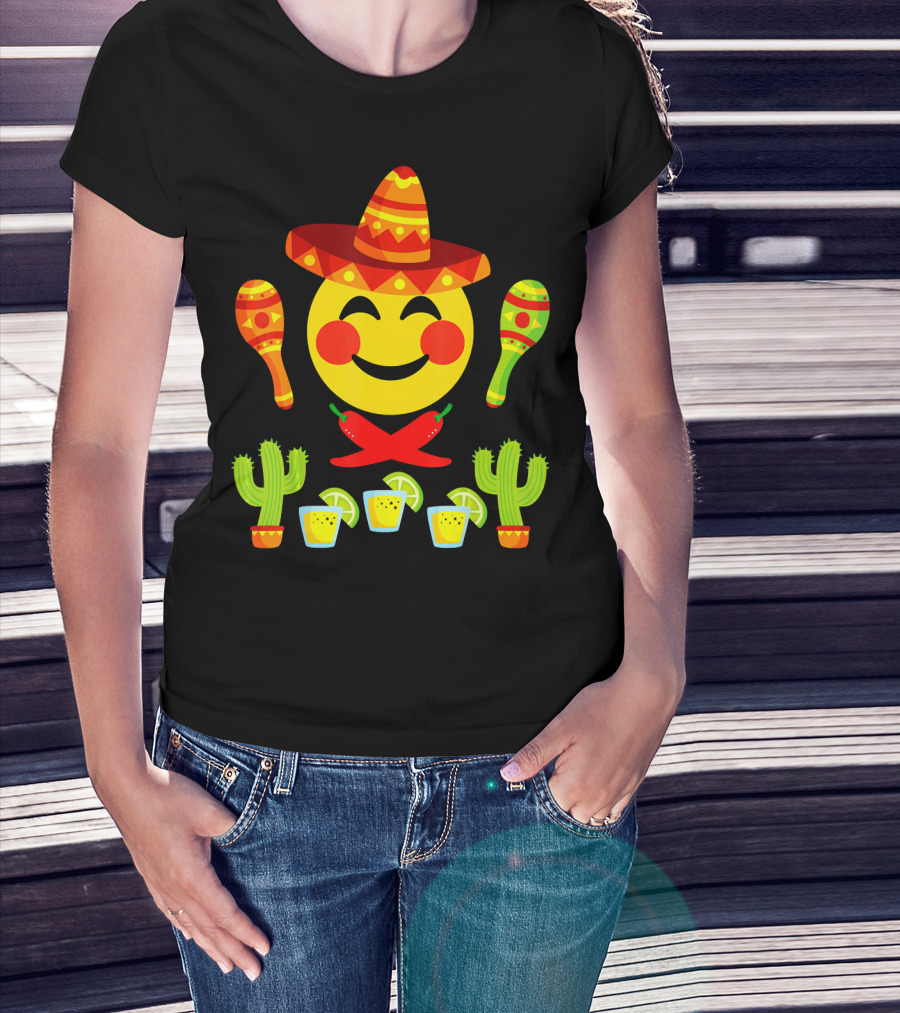 Happy Emoji Cinco De Mayo Mexican Fiesta Celebration Elements T-Shirt