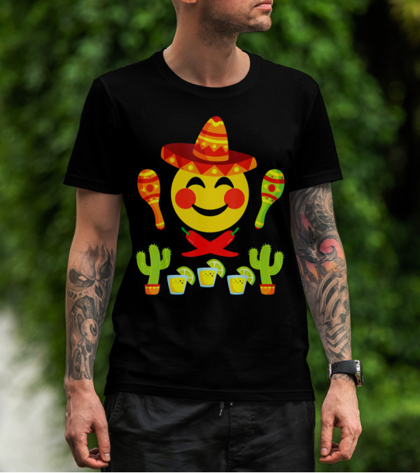 Happy Emoji Cinco De Mayo Mexican Fiesta Celebration Elements T-Shirt