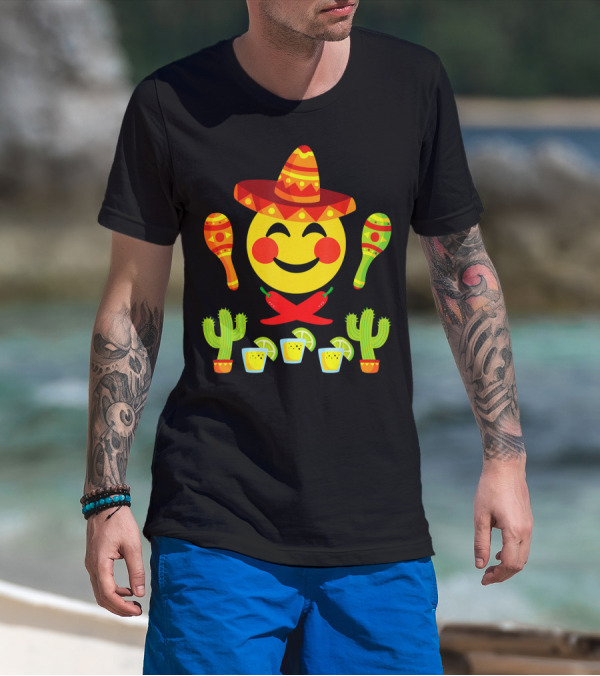 Happy Emoji Cinco De Mayo Mexican Fiesta Celebration Elements T-Shirt