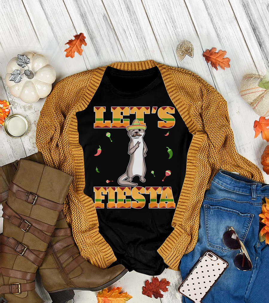 Let's Fiesta Otter Sombrero Maracas Peppers Cinco De Mayo Mexican T-Shirt