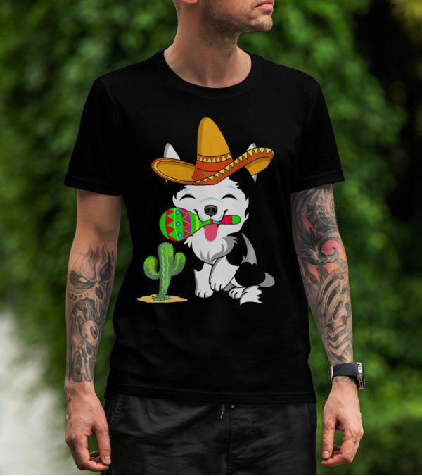 Cute Husky Dog With Sombrero And Maracas Cinco De Mayo 5th Of May T-Shirt