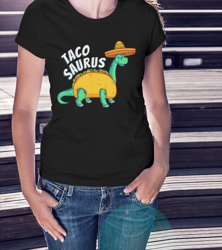 Tacosaurus Dinosaur Wearing Sombrero With Taco Body T-Shirt